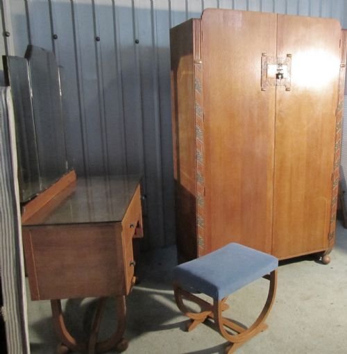 Heals Art Deco Limed Oak Bedroom Suite