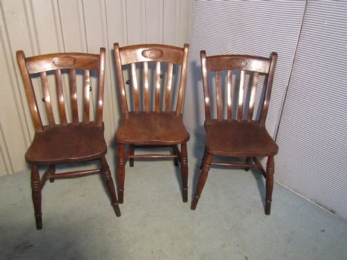 A Set of 6 Victorian Wide Slat Back Kitchen Dining Chairs