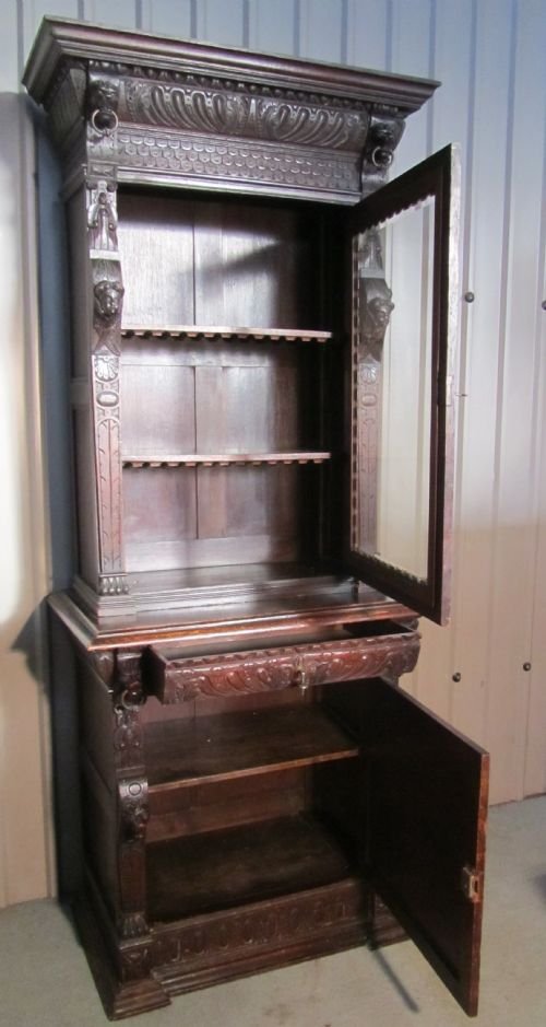 fig 2. Intricately Carved Early Victorian Gothic Oak Bookcase