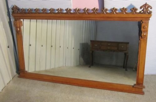 A Superb Very Large Victorian Carved Gothic Oak Over Mantle Mirror