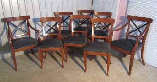 A Set of 8 Mahogany Empire Style Upholstered Dining Chairs