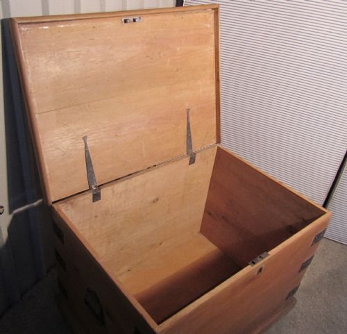 fig 2. A Large Victorian Pine Blanket Box on Casters.