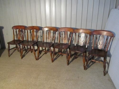 Set of 6 Victorian Fiddle Back Farmhouse Kitchen Chairs
