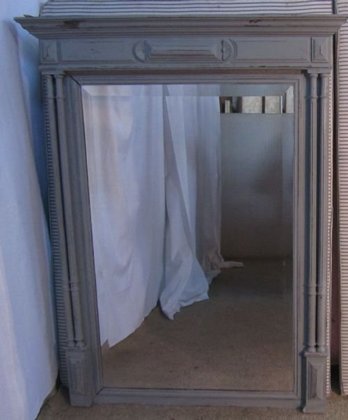 A Large French Carved Oak Shabby Painted Wall Mirror