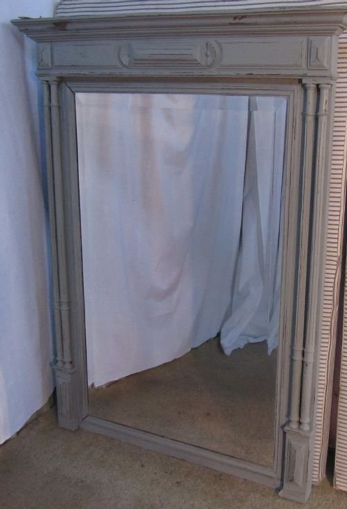 fig 1. A Large French Carved Oak Shabby Painted Wall Mirror