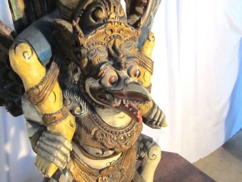 fig 1. A Large Carved & Painted Wooden Statue of Vishnu Riding Garuda