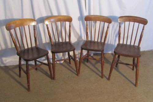 Set of 4 Victorian Elm Seated Stick Back Kitchen Dining Chairs