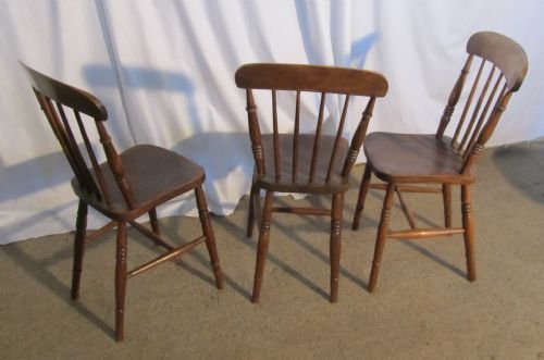 fig 1. Set Of 4 Victorian Elm Seated Stick Back Kitchen Dining Chairs