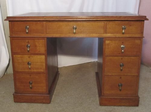 A Victorian Golden Oak Pedestal or Knee Hole Desk