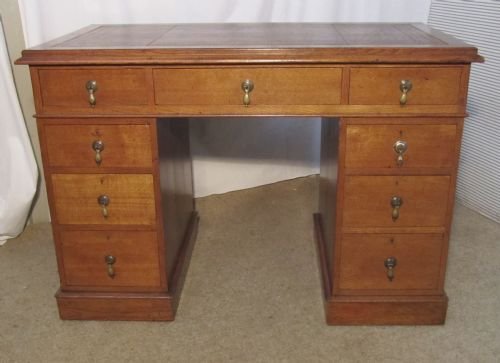 fig 1. A Victorian Golden Oak Pedestal or Knee Hole Desk