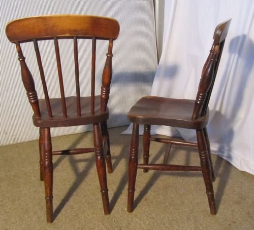 fig 1. Set of 4 Victorian Elm Seated Stick Back Kitchen Dining Chairs