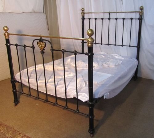 Victorian Art Nouveau Brass and Iron Double Bed