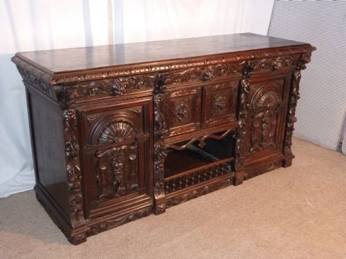 Large Green Man Gothic Carved Oak Cupboard or Dresser Base