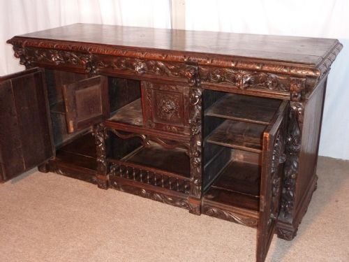 fig 2. Large Green Man Gothic Carved Oak Cupboard or Dresser Base