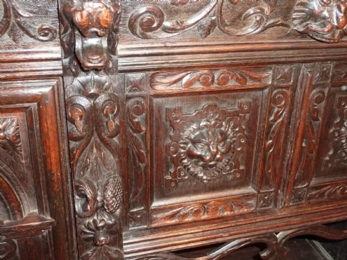 fig 3. Large Green Man Gothic Carved Oak Cupboard or Dresser Base