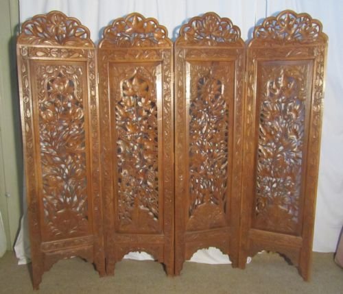 Large Heavy 19th Century Carved Folding Screen