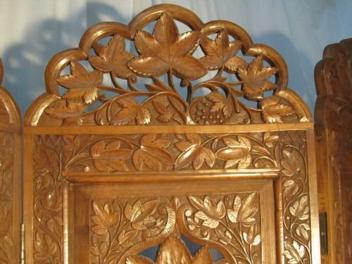 fig 1. Large Heavy 19th Century Carved Folding Screen