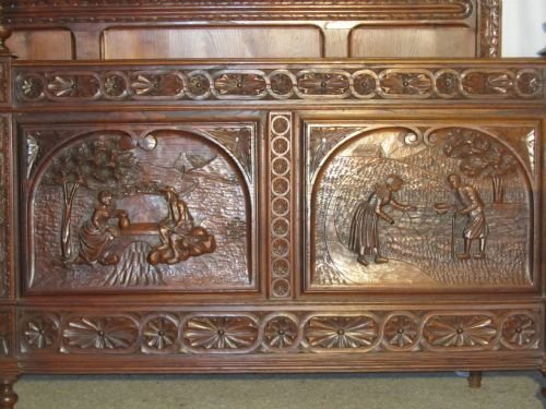fig 1. French Breton Carved Oak Marriage Double Bed