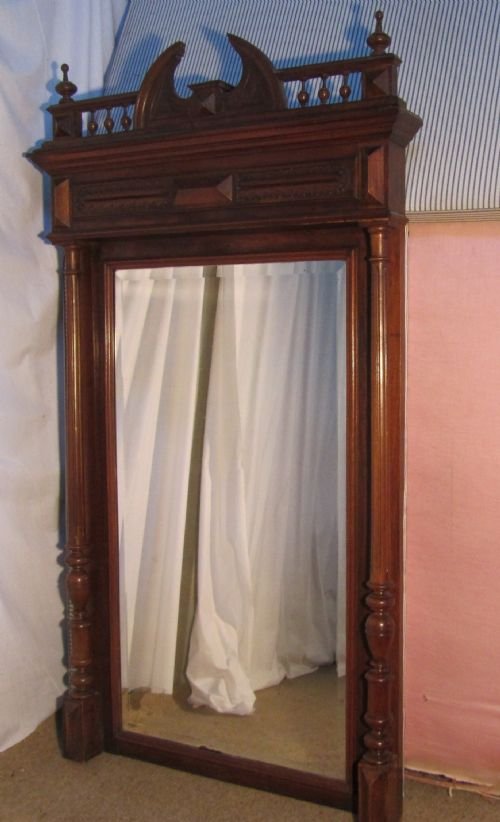 Large French Carved Mahogany Wall Mirror