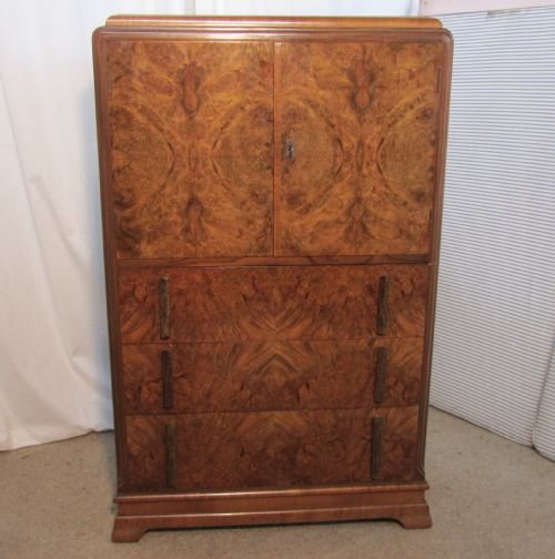 Art Deco Odeon Style Burr Walnut Tall Boy