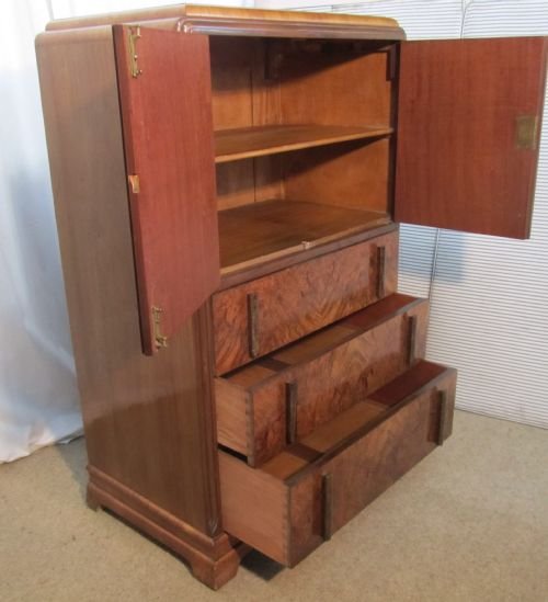 fig 1. Art Deco Odeon Style Burr Walnut Tall Boy