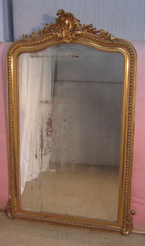 A Very Large French Shabby Gilt Console Mirror