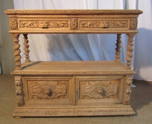 A Victorian Bleached Out Carved Green Man Oak Sideboard or Buffet.