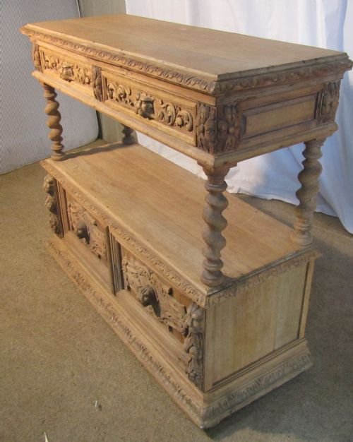 fig 1. A Victorian Bleached Out Carved Green Man Oak Sideboard or Buffet.