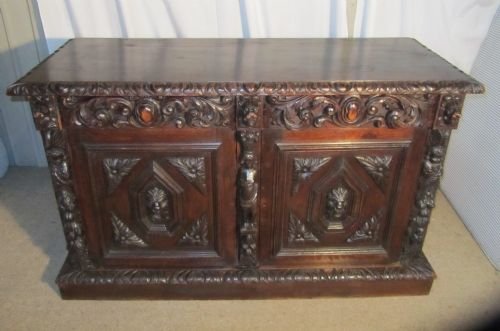 Green Man Gothic Carved Oak Cupboard or Dresser Base Sideboard