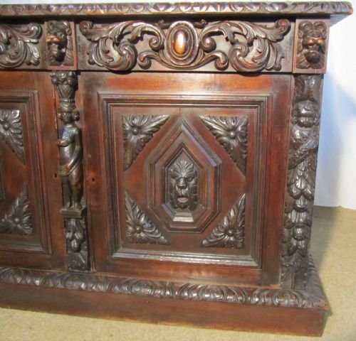 fig 1. Green Man Gothic Carved Oak Cupboard or Dresser Base Sideboard
