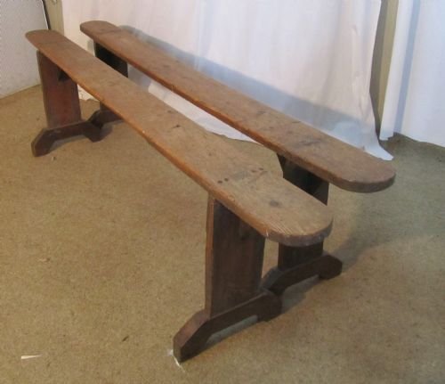 A Pair of French Rustic Pine Farmhouse Kitchen Benches