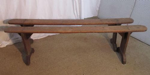 fig 1. A Pair of French Rustic Pine Farmhouse Kitchen Benches