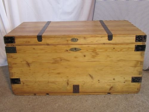 A Large Victorian Pine Carpenters Box or Sea Chest