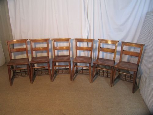 Set of 6 Victorian Beech and Elm Chapel Chairs
