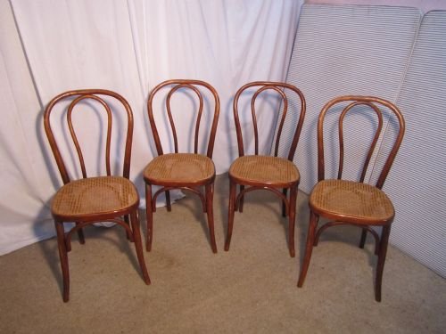 Set of 4 19th Century French Bistro or Cafe Bentwood Chairs