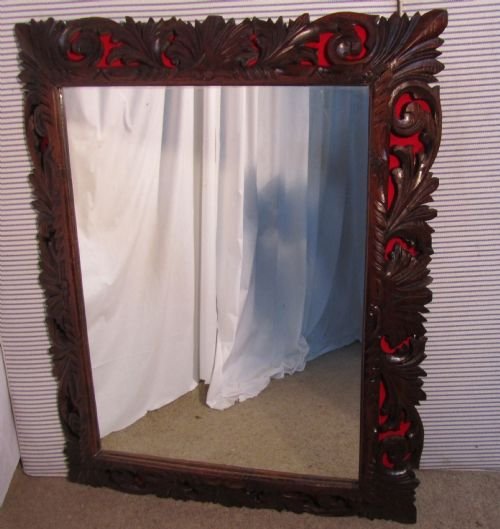 Large 19th Century French Gothic Carved Oak Mirror