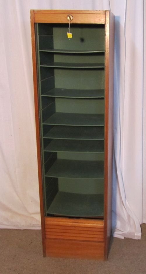 fig 1. A French Tambour Fronted Oak Art Deco Filing Cabinet