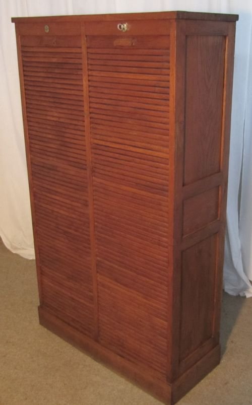 fig 1. A French Tambour Double Fronted Oak Art Deco Filing Cabinet