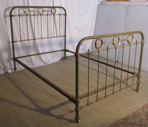 A Shabby Painted French 19th Century ¾ Brass and Iron Bed