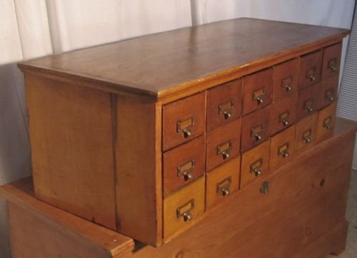 Golden Oak 18 Drawer Card Index Filing Cabinet