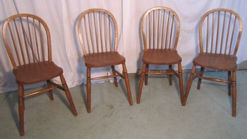 A Set of 4 Victorian Beech & Elm Hooped Back Windsor Kitchen Dining Chairs