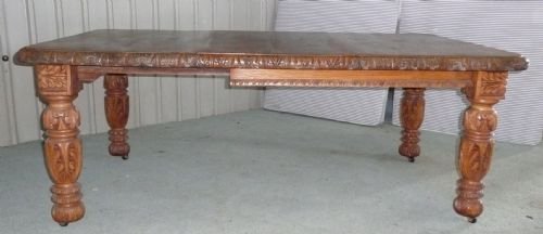 Victorian Carved Golden Oak Extending Dining Table