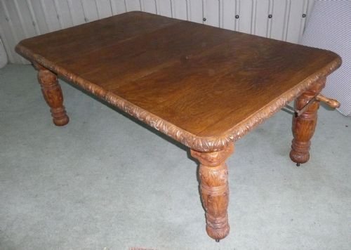 fig 1. VICTORIAN CARVED GOLDEN OAK EXTENDING DINING TABLE