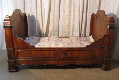 French Walnut and Ebony Sleigh Bed or Empire Style Day Bed