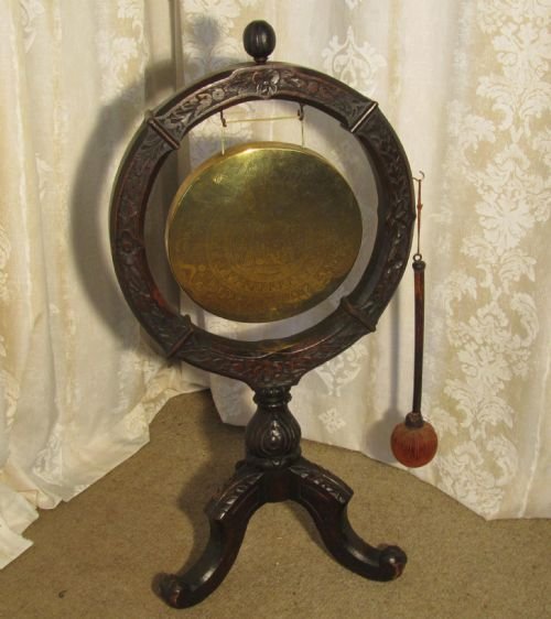 Carved Wood and Chased Brass Dinner Gong