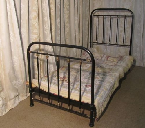 Victorian Single Brass and Iron Black Bed