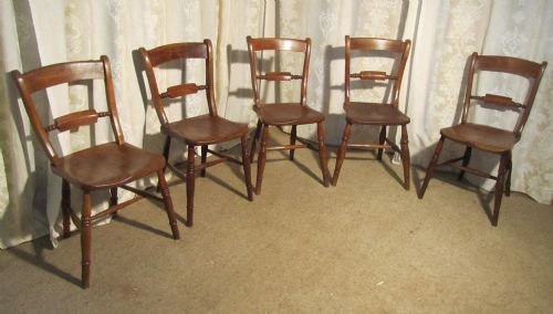 Harlequin Set of 5 Victorian Beech and Elm Rope Back Kitchen Dining Chairs
