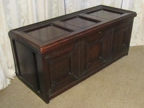 fig 1. A Large 17th Century Inlaid and Carved Oak Coffer