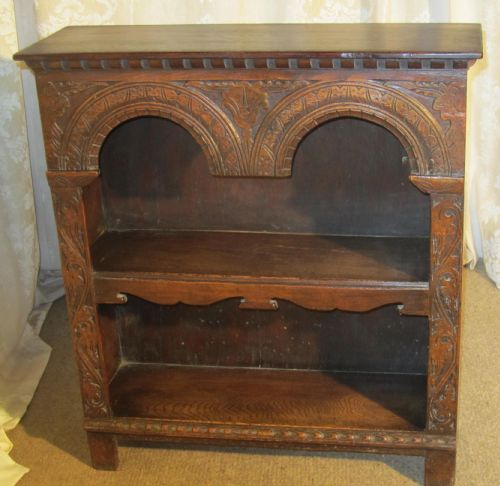 Carved Oak Gothic Bookcase