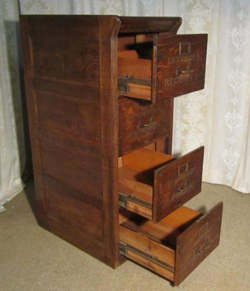 fig 1. Large Lettered Art Deco 4 Drawer Oak Filing Cabinet